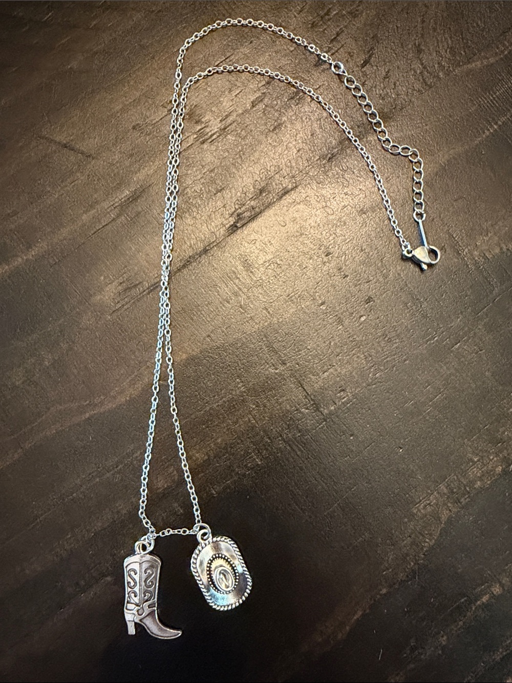 Silver Cowgirl Boot & Hat Pendant Necklace - Women Jewelry